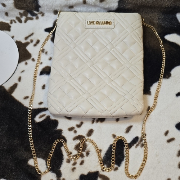 Love Moschino Handbags - Love Moschino Cream Quilted Crossbody Bag with Gold Chain